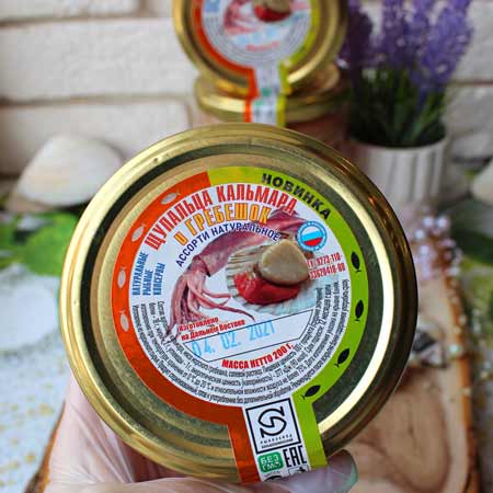 Купить Ассорти Щупальца кальмара и гребешок, натуральные, ст.б. 200гр во Владивостоке